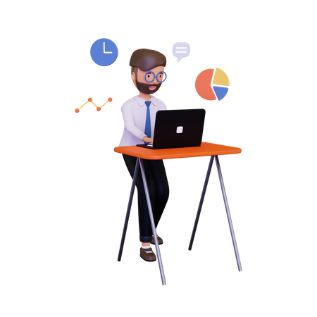 Empregado de negócios trabalhando no laptop  3D Icon