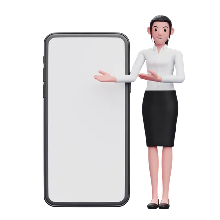 Empresária apresentando telefone  3D Illustration