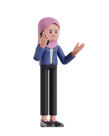 Mulher de negócios com hijab falando de negócios ao telefone  3D Illustration