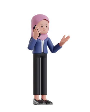 Mulher de negócios com hijab falando de negócios ao telefone  3D Illustration