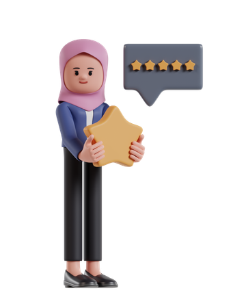 Mulher de negócios com hijab recebeu e ganhou uma classificação de cinco estrelas  3D Illustration