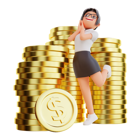 Empresária com moeda de dólar  3D Illustration