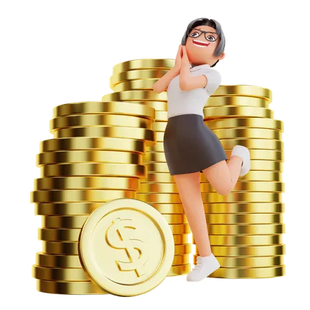 Empresária com moeda de dólar  3D Illustration