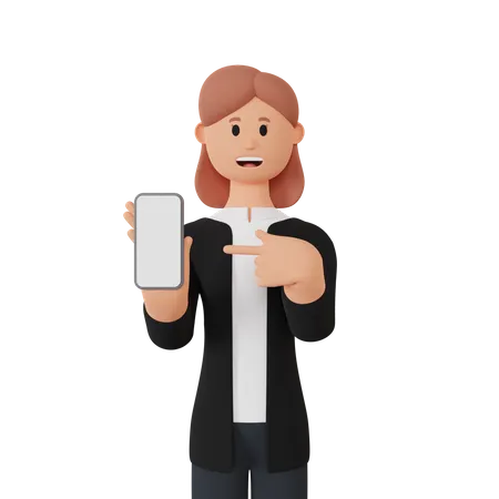 Mulher de negócios com smartphone com tela em branco  3D Illustration