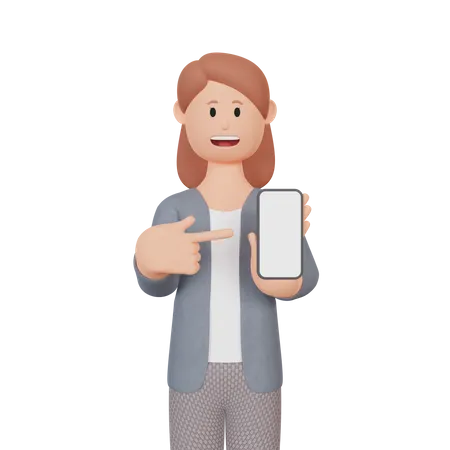 Mulher de negócios com smartphone com tela em branco  3D Illustration