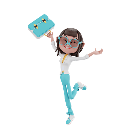 Empresária dançando com maleta  3D Icon