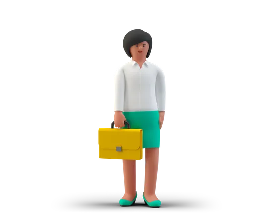 Mujer de negocios, posición, con, maletín  3D Illustration