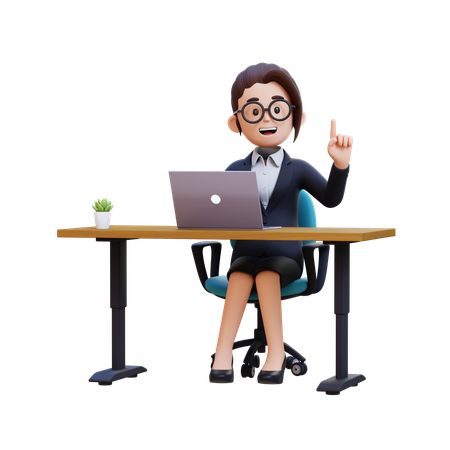 Mulher de negócios em terno sentado à mesa com laptop  3D Illustration