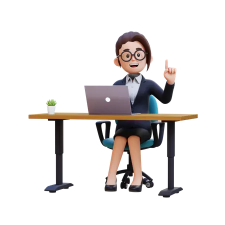 Mulher de negócios em terno sentado à mesa com laptop  3D Illustration