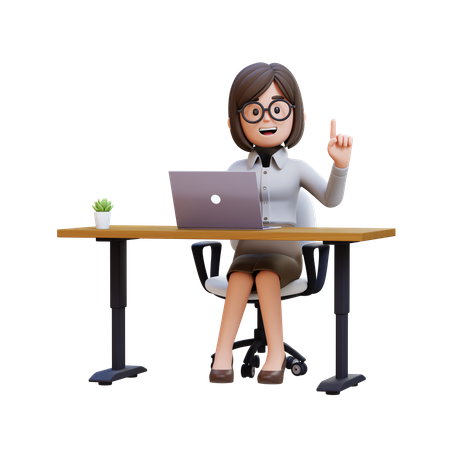 Mulher de negócios em terno sentado à mesa com laptop  3D Illustration