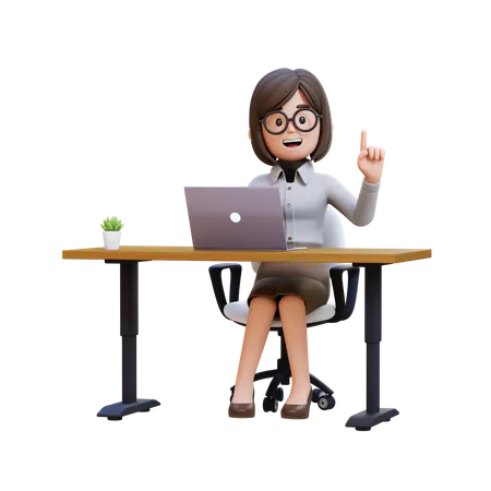 Mulher de negócios em terno sentado à mesa com laptop  3D Illustration