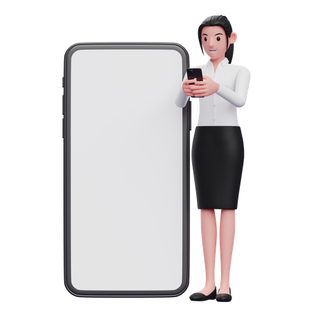 Empresária enviando mensagens de texto no telefone  3D Illustration