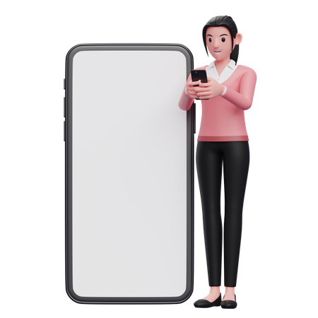 Empresária enviando mensagens de texto no telefone  3D Illustration