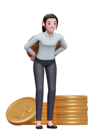 Empresária escondendo moeda nas costas  3D Illustration