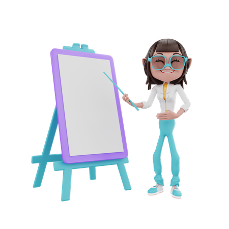 Empresária explica com quadro de apresentação  3D Icon