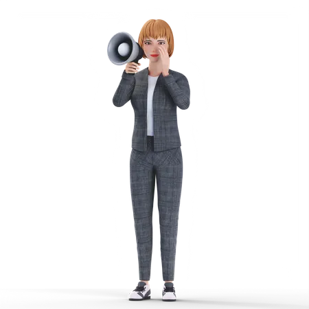 Empresária fazendo marketing de megafone  3D Illustration