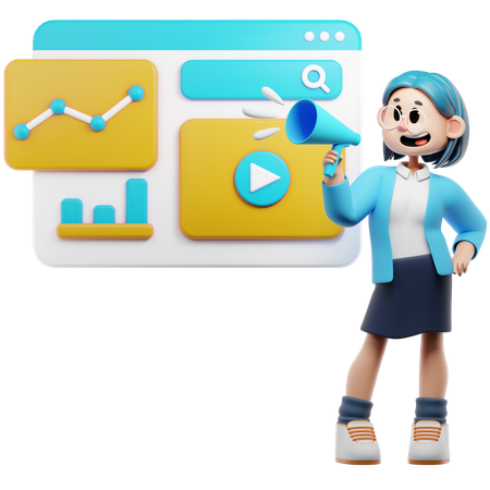 Mulher de negócios fazendo marketing de negócios online  3D Icon