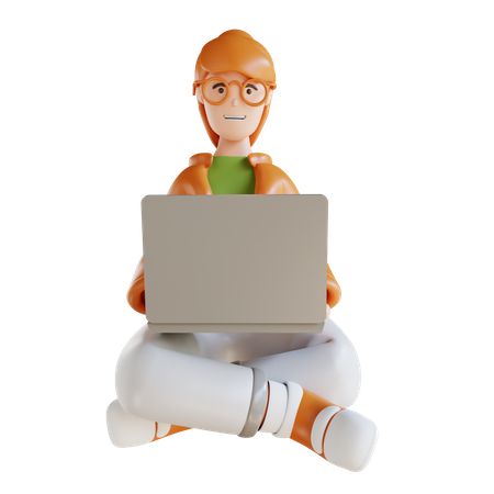 Mulher de negócios sentada com laptop  3D Illustration
