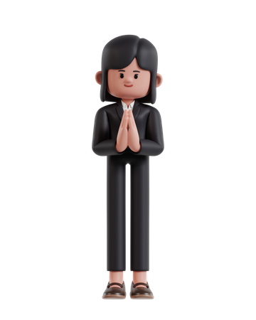 Mujer de negocios haciendo namaste o gesto de bienvenida  3D Illustration
