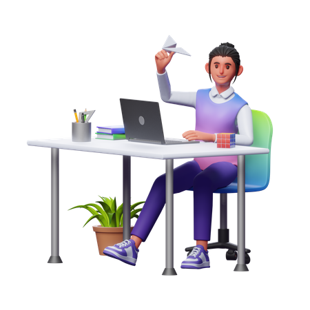 Empresaria lanzando startup  3D Illustration