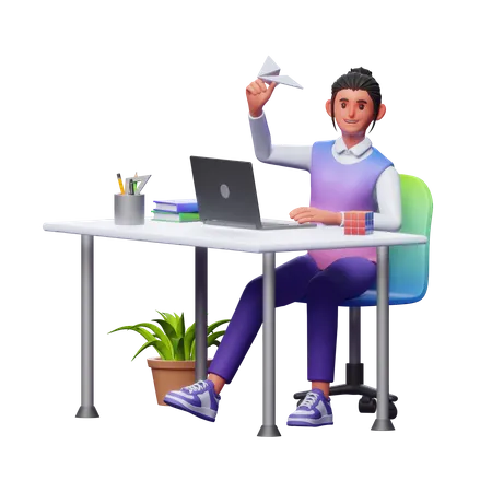 Empresaria lanzando startup  3D Illustration