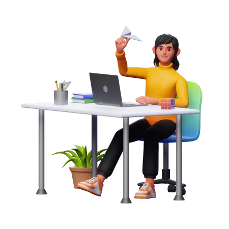 Empresaria lanzando startup  3D Illustration