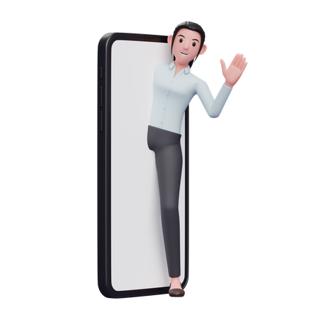 Empresária saindo da tela do telefone e renunciando à mão  3D Icon