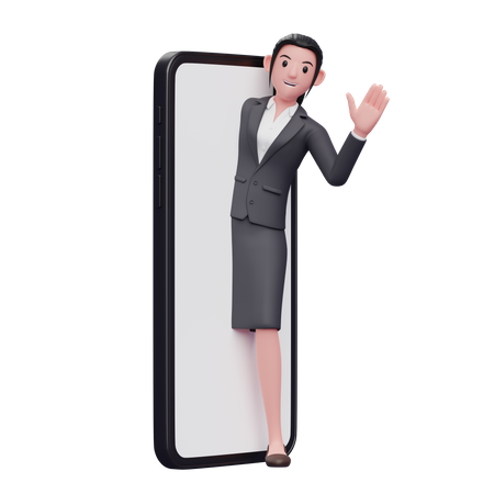 Empresária saindo da tela do telefone e renunciando à mão  3D Icon