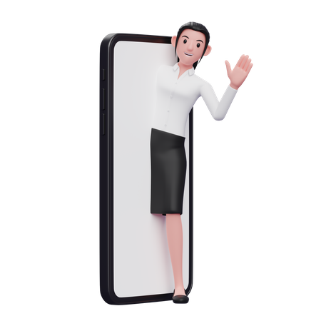 Empresária saindo da tela do telefone e renunciando à mão  3D Icon