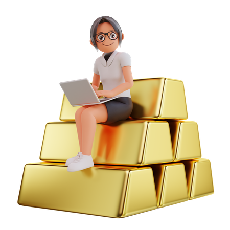 A empresária senta-se no ouro  3D Illustration