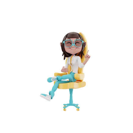 Empresária sentada na cadeira do escritório  3D Illustration