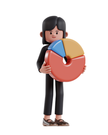 Mujer de negocios, tenencia, gráfico circular  3D Illustration