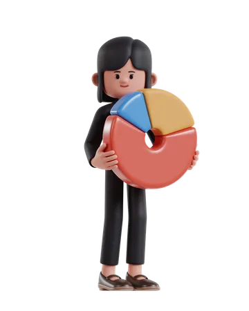 Mujer de negocios, tenencia, gráfico circular  3D Illustration