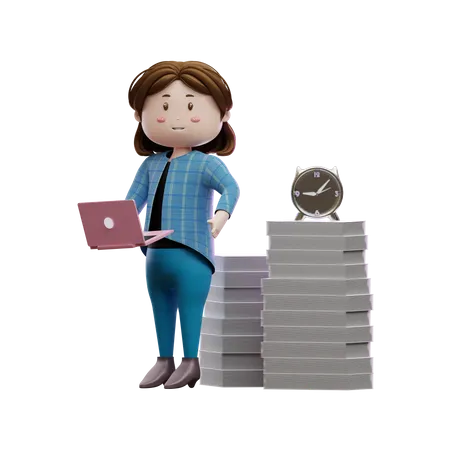 Mujer de negocios, tenencia, computador portatil  3D Illustration