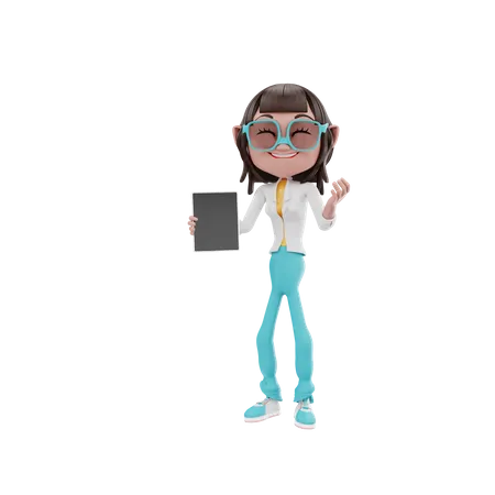 Mujer de negocios, tenencia, tableta  3D Illustration