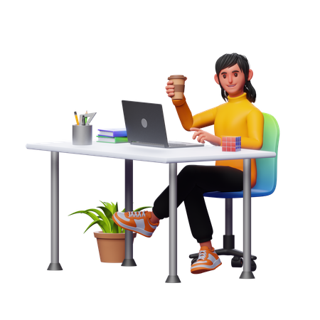 Empresária tomando café  3D Illustration