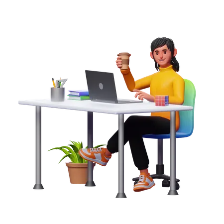 Empresária tomando café  3D Illustration