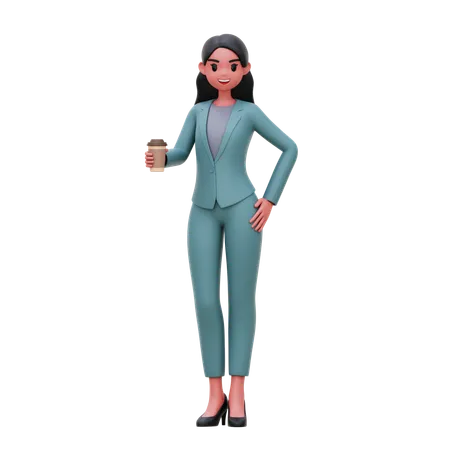 Mujer de negocios tomando cafe  3D Illustration