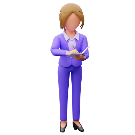 Mujer de negocios tomando notas  3D Illustration