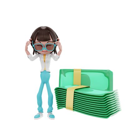 Empresária tonta com dinheiro  3D Icon