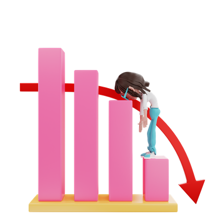 Empresária tonta no gráfico para baixo  3D Icon