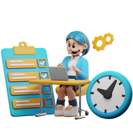 Mujer de negocios trabajando con la gestión del tiempo  3D Illustration