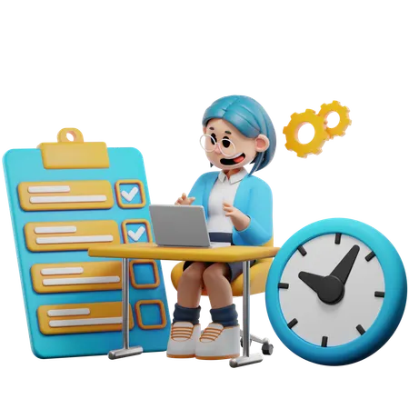 Mujer de negocios trabajando con la gestión del tiempo  3D Illustration