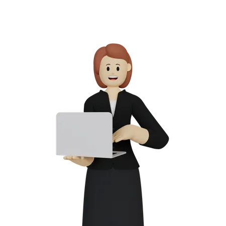 Mujer de negocios trabajando en la computadora portátil  3D Illustration