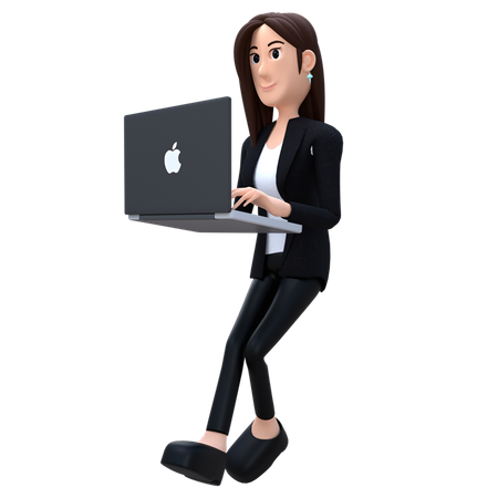 Mujer de negocios trabajando en mac book  3D Illustration