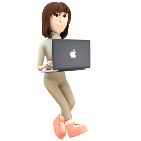 Mujer de negocios trabajando en mac book  3D Illustration