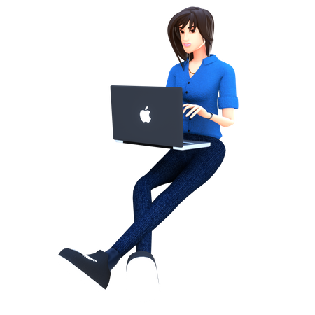 Empresária trabalhando no laptop  3D Icon