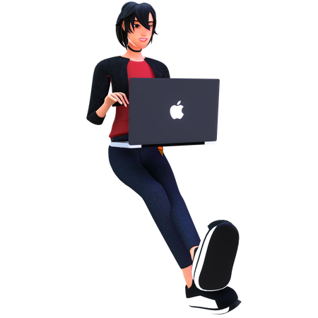 Empresária trabalhando no laptop  3D Illustration