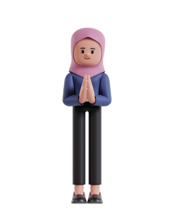 Empresária usando uma saudação hijab com as palmas das mãos juntas  3D Illustration