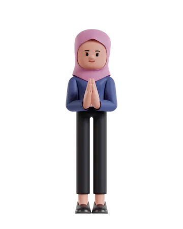 Empresária usando uma saudação hijab com as palmas das mãos juntas  3D Illustration